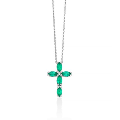 Collana Croce Miluna Oro Bianco 9kt e Smeraldo CLD4747X