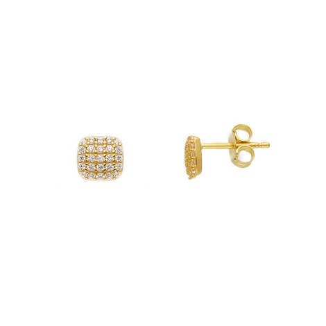 Orecchini Lobo Quadrati Oro Giallo 18kt Zirconi