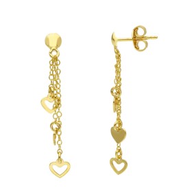 Orecchini Pendente Tre Fili Cuore Oro Giallo 9kt