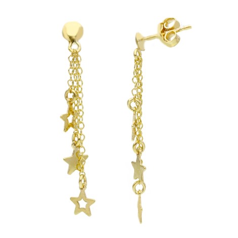 Orecchini Pendente Tre Fili Stelle Oro Giallo 9kt