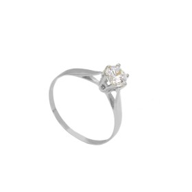 Anello Solitario Oro Bianco 9kt Zircone Sei Punte