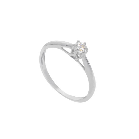 Anello Solitario Oro Bianco Zircone Sei Punte