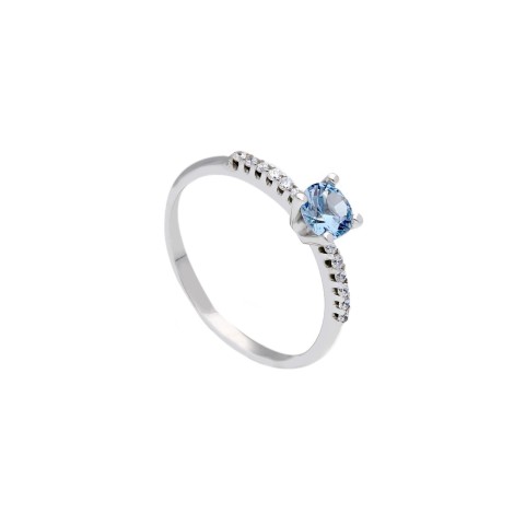 Anello Solitario Oro Bianco 9Kt  Zirconi