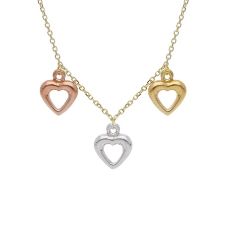 Collana Cuori Pendenti Tre Ori 9Kt