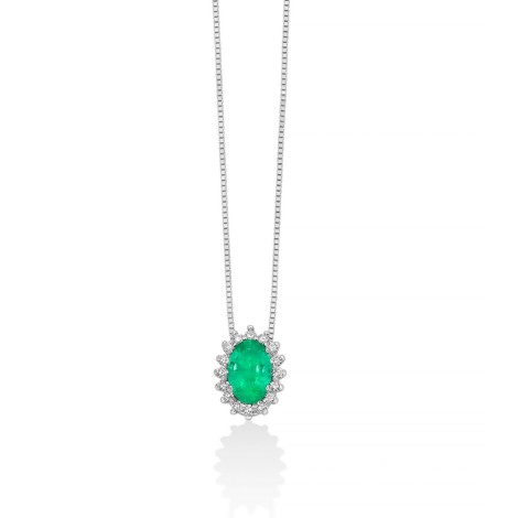 Collana Miluna Oro Bianco 18kt Smeraldo E Diamanti CLD4578