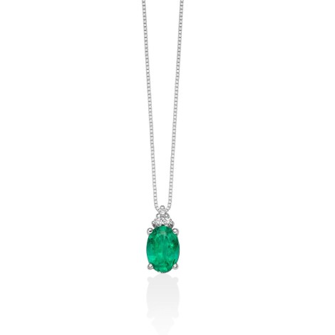 Collana Miluna Oro Bianco 18kt Smeraldo e Diamanti CLD4437
