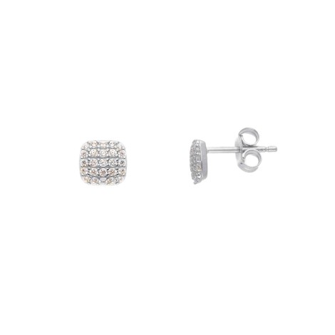 Orecchini Lobo Quadrati Oro Bianco18kt Zirconi