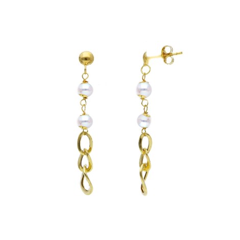 Orecchini Pendenti Groumette Oro Giallo 18kt Perle