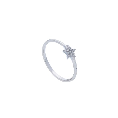 Anello Stella Oro Bianco 9kt E Zirconi