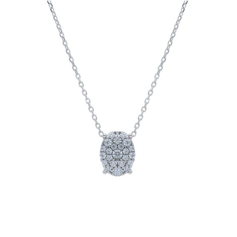 Collana Pendente Ovale Oro Bianco 9kt Zirconi