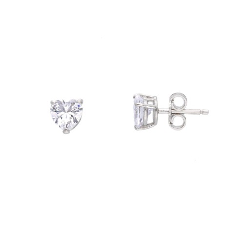 Orecchini Lobo Cuore Oro Bianco 9kt Zirconi