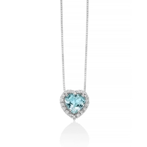 Collana Cuore Oro Bianco 18kt con Acquamarina e Diamanti