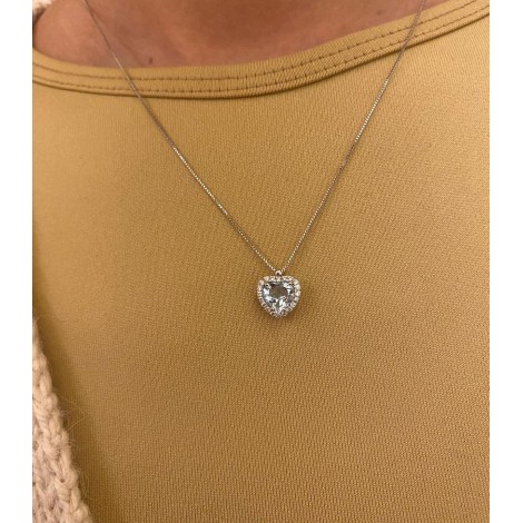 Collana Cuore Oro Bianco 18kt con Acquamarina e Diamanti