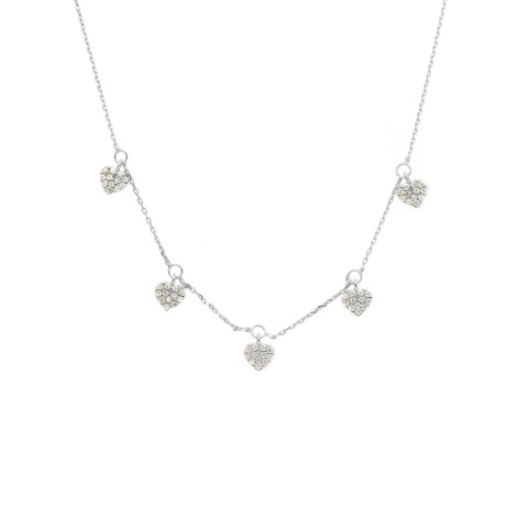 Collana Cuori Pendenti Oro Bianco 9kt
