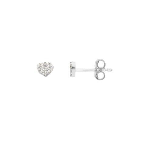 Orecchini Lobo Cuori Oro Bianco 9kt Zirconi Bianchi