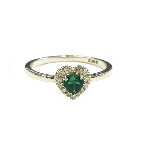 Anello Cuore Smeraldi E Diamanti Oro Bianco 9kt