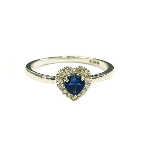 Anello Cuore Zaffiro E Diamanti Oro Bianco 9kt