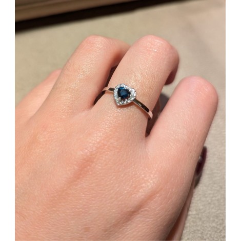 Anello Cuore Zaffiro E Diamanti Oro Bianco 9kt