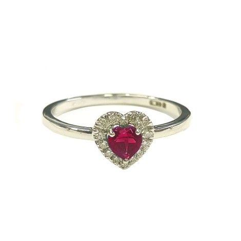 Anello Cuore Rubino E Diamanti Oro Bianco 9kt