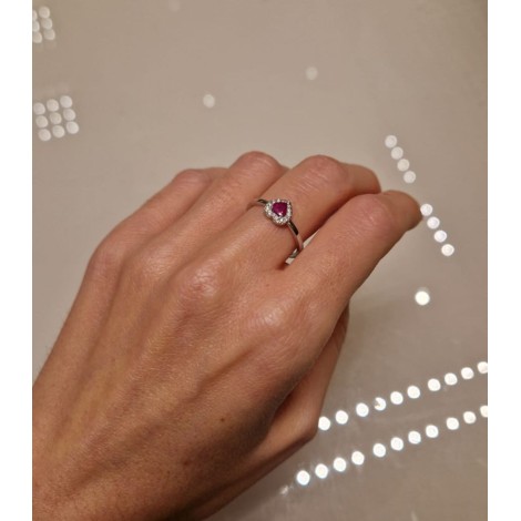 Anello Cuore Rubino E Diamanti Oro Bianco 9kt
