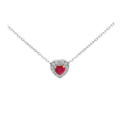 Collana Cuore Rubino E Diamanti Oro Bianco 9kt
