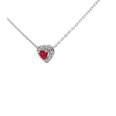 Collana Cuore Rubino E Diamanti Oro Bianco 9kt