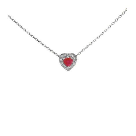 Collana Cuore Rubino E Diamanti Oro Bianco 9kt