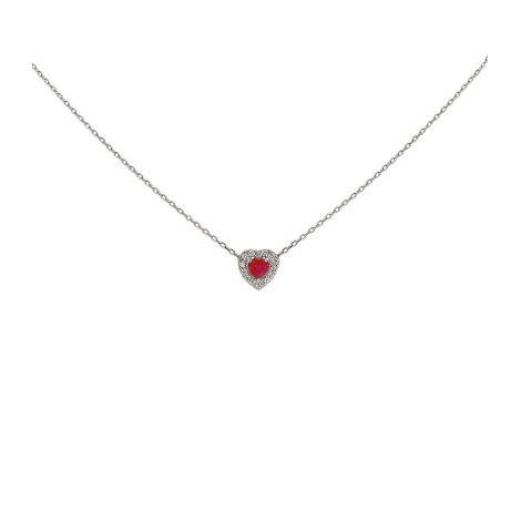 Collana Cuore Rubino E Diamanti Oro Bianco 9kt