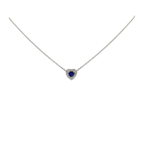 Collana Cuore Zaffiro E Diamanti Oro Bianco 9kt