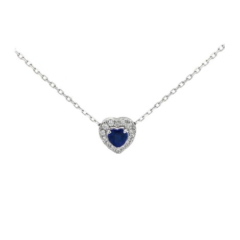 Collana Cuore Zaffiro E Diamanti Oro Bianco 9kt
