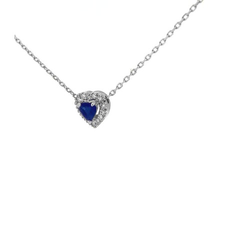 Collana Cuore Zaffiro E Diamanti Oro Bianco 9kt