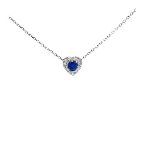 Collana Cuore Zaffiro E Diamanti Oro Bianco 9kt