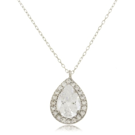 Collana Goccia Oro Bianco 9kt Zirconi