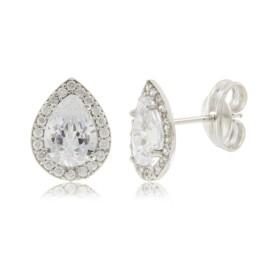 Orecchini Goccia Oro Bianco 9kt Zirconi