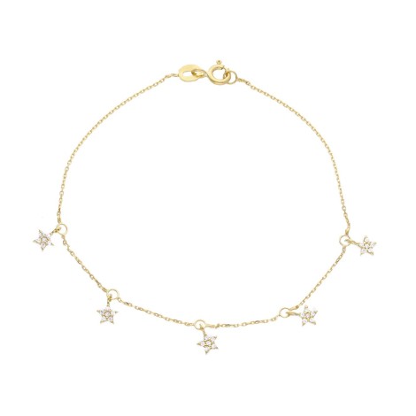 Bracciale Stelle Pendenti Oro Giallo 9k Zirconi