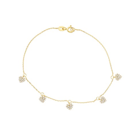 Bracciale Cuori Pendenti Oro Giallo 9k Zirconi