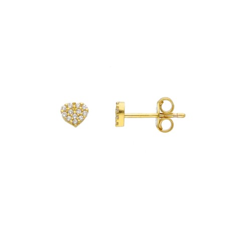 Orecchini Lobo Cuore Oro Giallo 9kt Zirconi