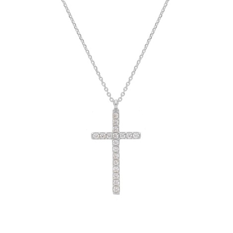 Collana Croce Oro Bianco 9kt Zirconi