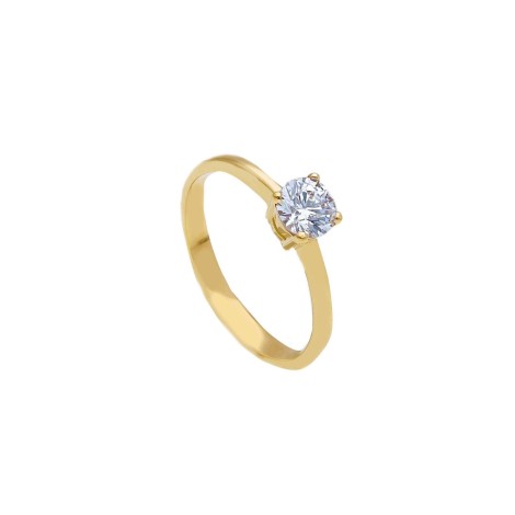 Anello Solitario Giallo 9kt  Zircone Bianco