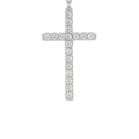 Ciondolo Croce Oro Bianco 18kt Zirconi