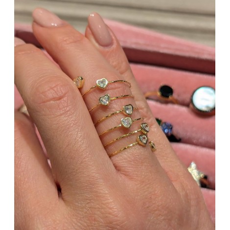 Anello Spirale Argento e Zirconi Bianchi Cuore