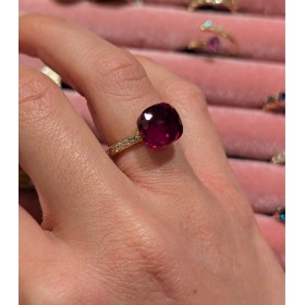 Anello Argento Dorato Pietra Rossa