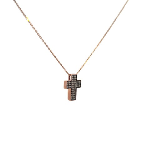 Collana Croce Diamanti Brown Oro Rosa 9kt