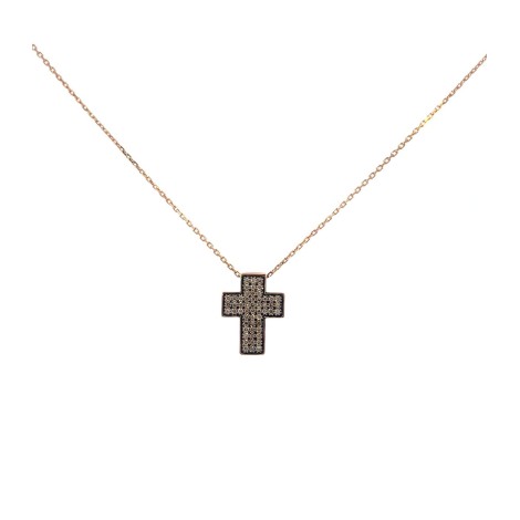 Collana Croce Diamanti Brown Oro Rosa 9kt