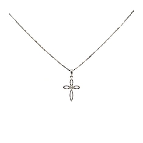 Collana Croce Oro Bianco 9kt Diamante