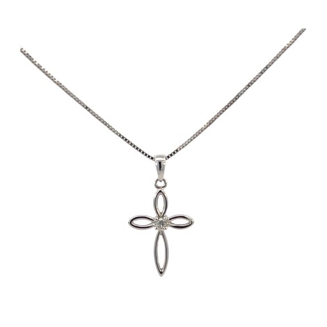 Collana Croce Oro Bianco 9kt Diamante