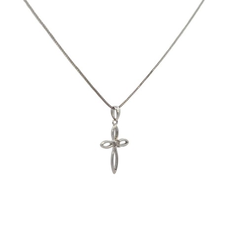 Collana Croce Oro Bianco 9kt Diamante