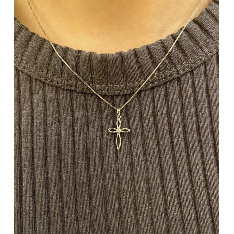 Collana Croce Oro Bianco 9kt Diamante