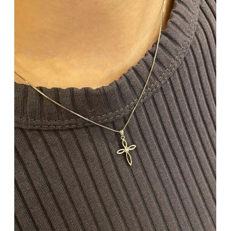 Collana Croce Oro Bianco 9kt Diamante