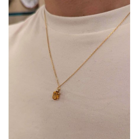 Collana Oro Giallo 9kt Diamante e Quarzo Citrino